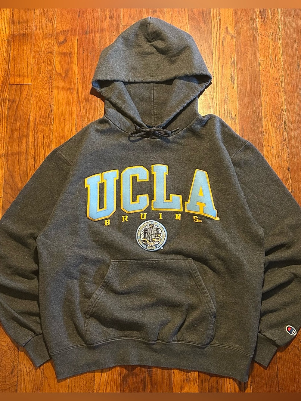 Vintage Y2K UCLA Champion Embroidered Logo Gray Pullover Hoodie Sweatshirt S